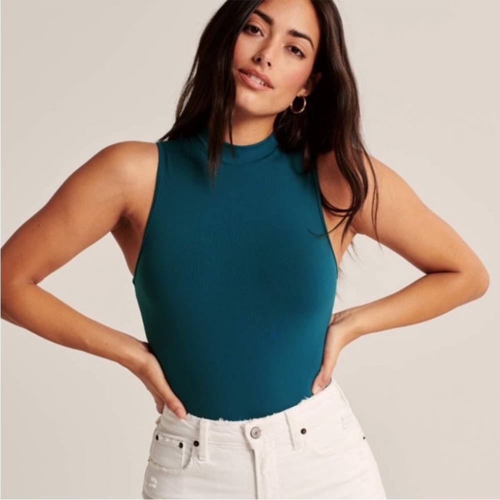 Abercrombie & Fitch | Mock Neck Sleeveless Bodysuit Thong Bottom Teal Color